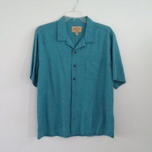 Mens Camp Shirt Havana Jack’s Café  XL Silk Teal Hawaiian Floral  Luau Beach